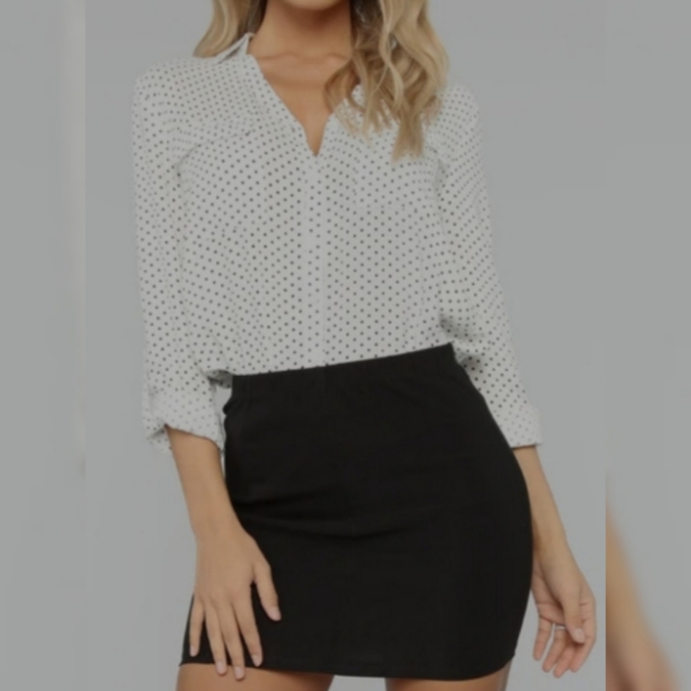 White and black polka dot top